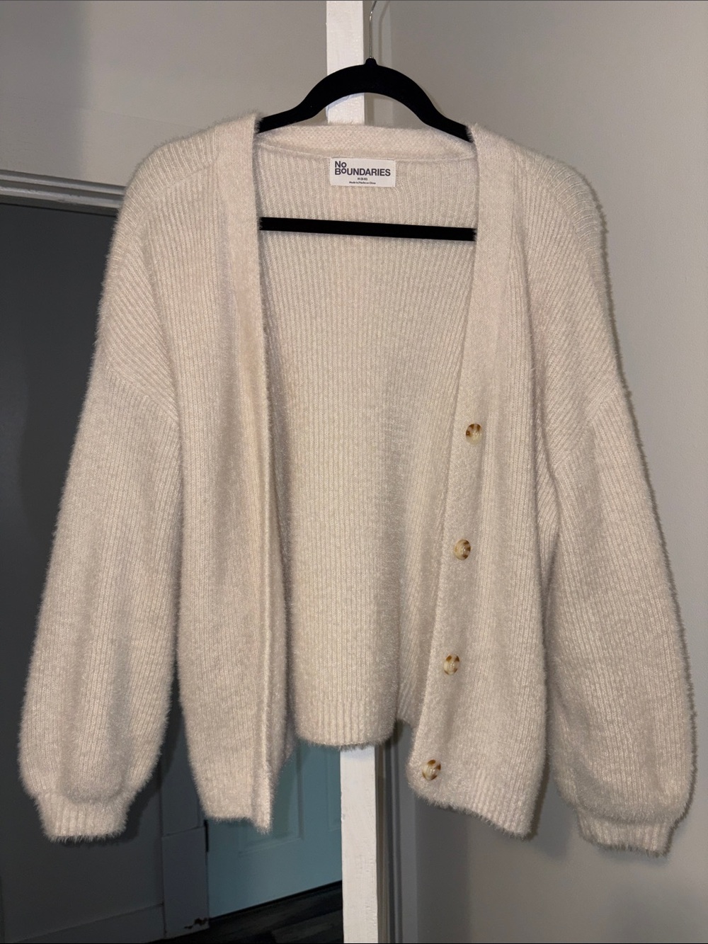 Ivory Button-Front Fuzzy Cardigan